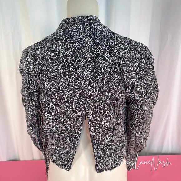 Express Draped Printed Faux Wrap Front Blouse Top Black/White - Picture 7 of 8